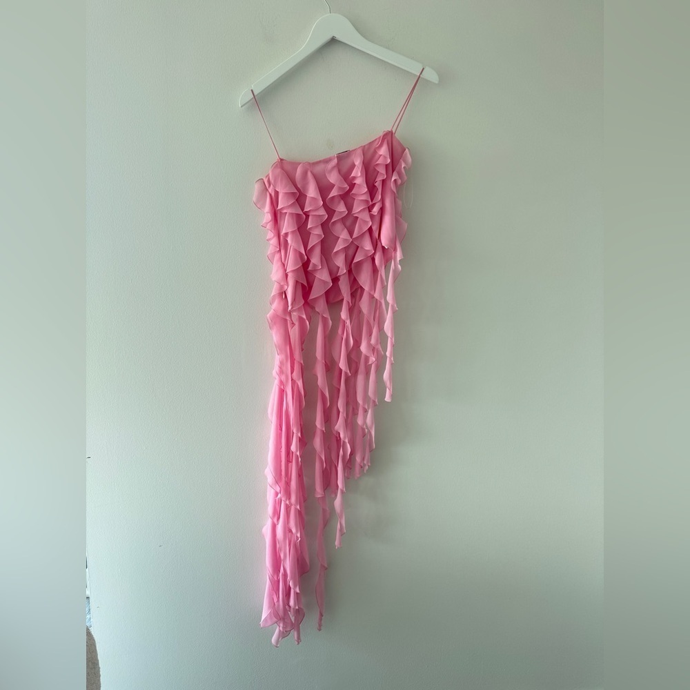 MACH & MACH Asymmetrical Ruffle Pink Top 4 - Picture 8 of 9